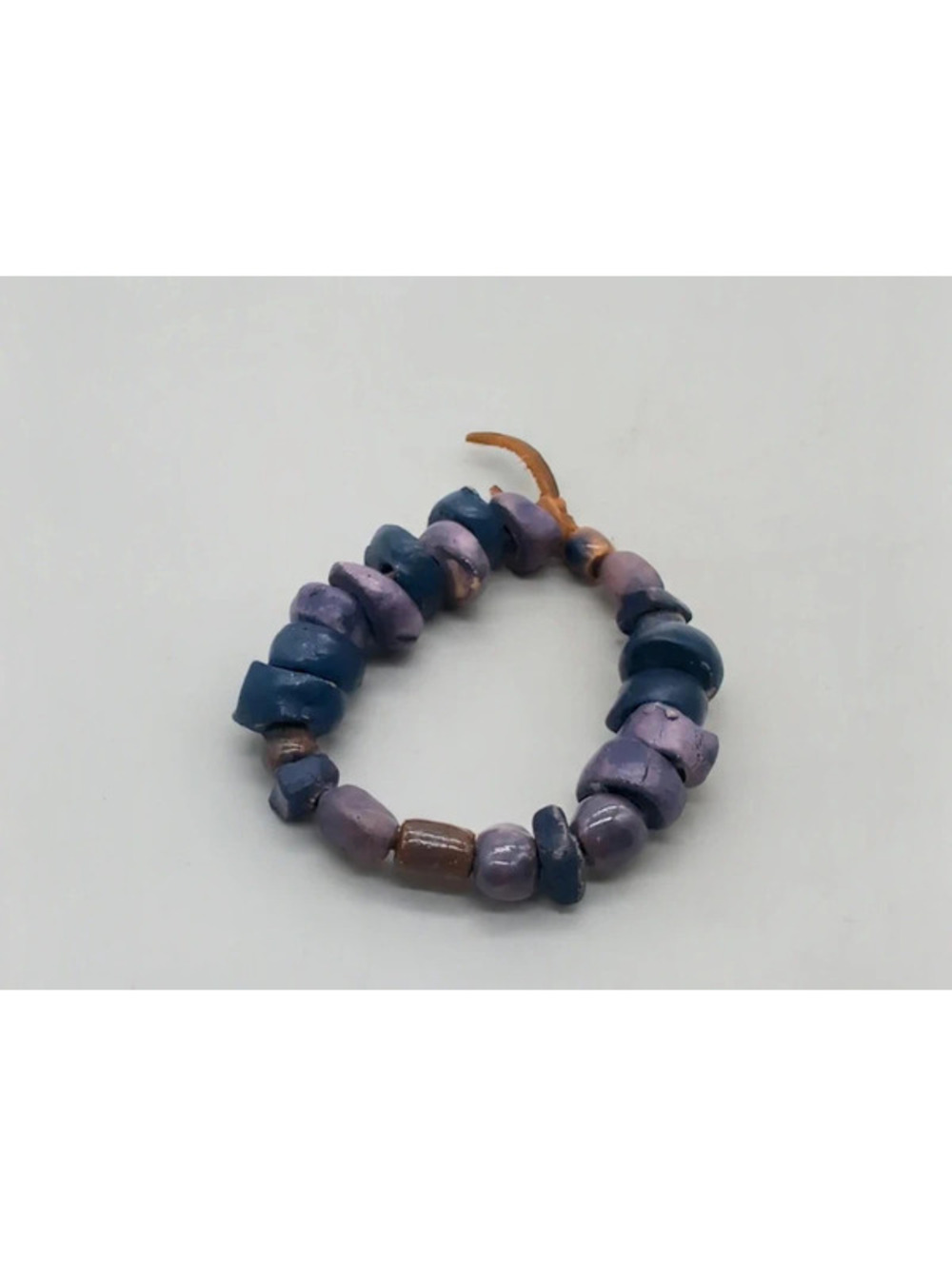 Artisan Handmade Purple & Blue Ceramic Bead Leather Cord Bracelet